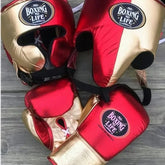 PunchPro Boxing Custom Red & Gold Sparring Kit (Gloves, Headgear & Groin Guard)